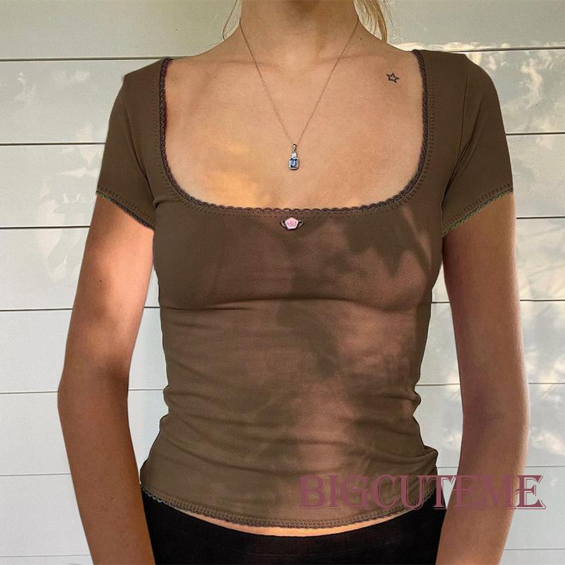 Áo Thun Tay Ngắn Cổ Chữ U Màu Trơn Dáng Ôm Thời Trang Mùa Hè Dành Cho Nữ