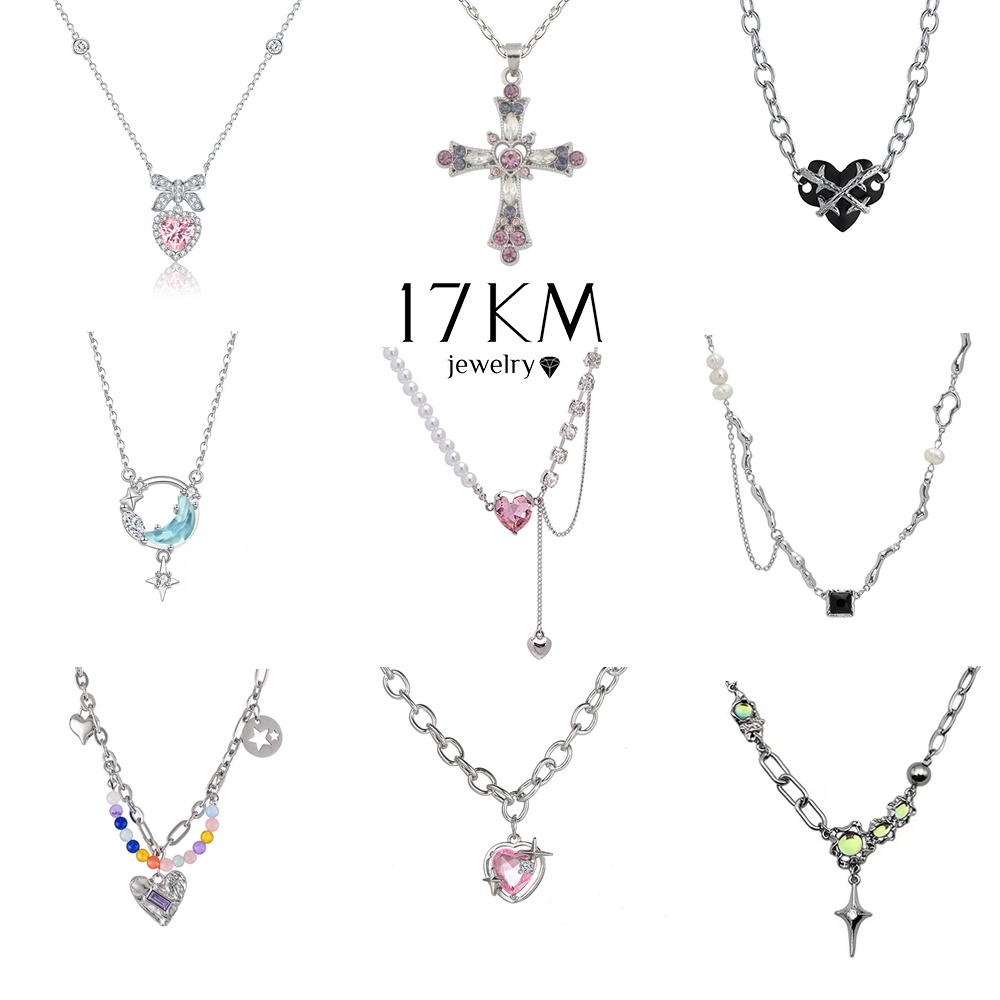 Vòng cổ 17KM Y2K mặt đính đá zircon tùy chọn kiểu thời trang