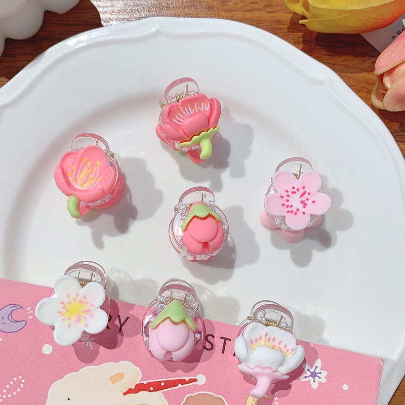 Kẹp Tóc Mini Hình Hoa Tulip / Cá Mập / Hoa Anh Đào Màu Hồng Ngọt Ngào Dễ Thương Cho Nữ