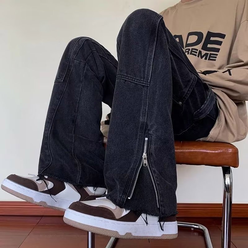 Quần Jean Đen Có Khóa Kéo Phong Cách Đường Phố Âu Mỹ Cho Nam