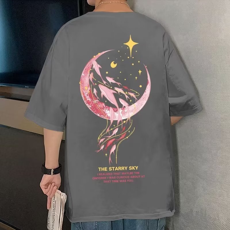 Áo Thun Tay Ngắn Cổ Tròn In Hình Cá Voi Mặt Trăng Phong Cách Harajuku Thời Trang Mùa Hè Cho Nam Và Nữ Size M-5XL