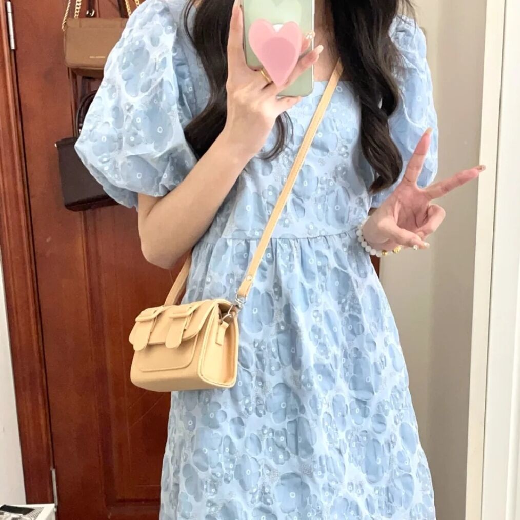 Đầm Tay Phồng Cổ Vuông In Họa Tiết Thời Trang Mùa Hè Xinh Xắn Cho Nữ