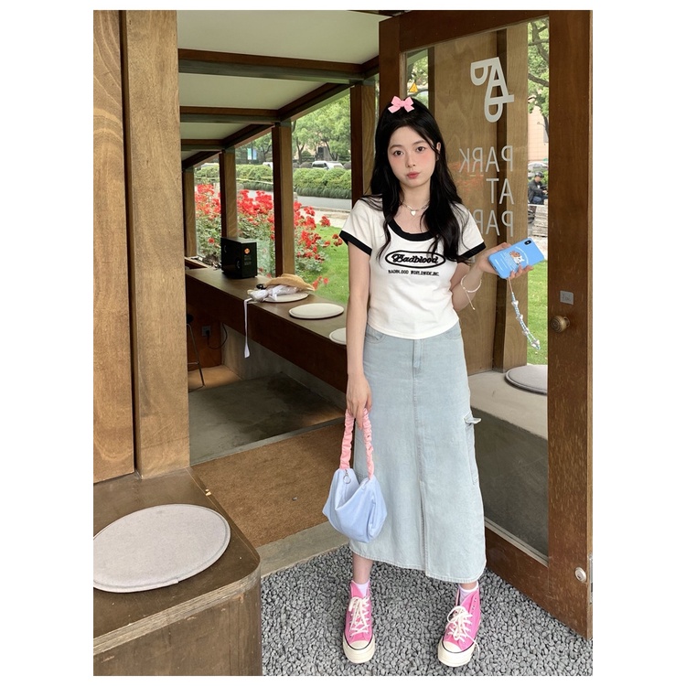 Áo Thun Ngắn Tay Cổ Tròn In Chữ Tương Phản Thời Trang Mùa Hè Cho Nữ