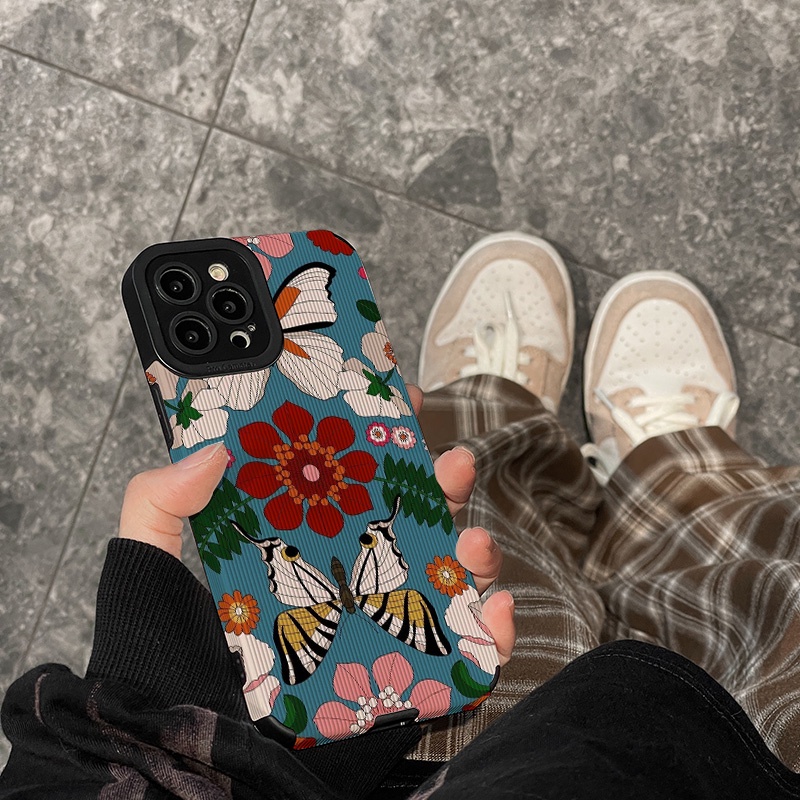 Ốp Điện Thoại Da Cừu Phối Silicon Bảo Vệ Lens Hình Hoa Bướm IPhone 14 Promax 13 6 6s 7 8 Plus 11 12 13 14 Pro Promax