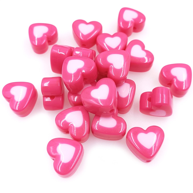 Set 10 Hạt Acrylic Hai Màu Sơn Hình Trái Tim Thời Trang Làm Trang Sức Vòng Tay / Vòng cổ