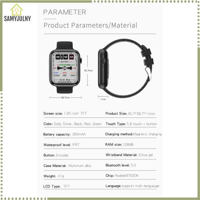 Đồng Hồ Thông Minh SAM Ht15 Màn Hình Cảm Ứng Bluetooth Chống Thấm Nước Có Chức Năng Gọi Điện Theo Dõi Nhịp Tim