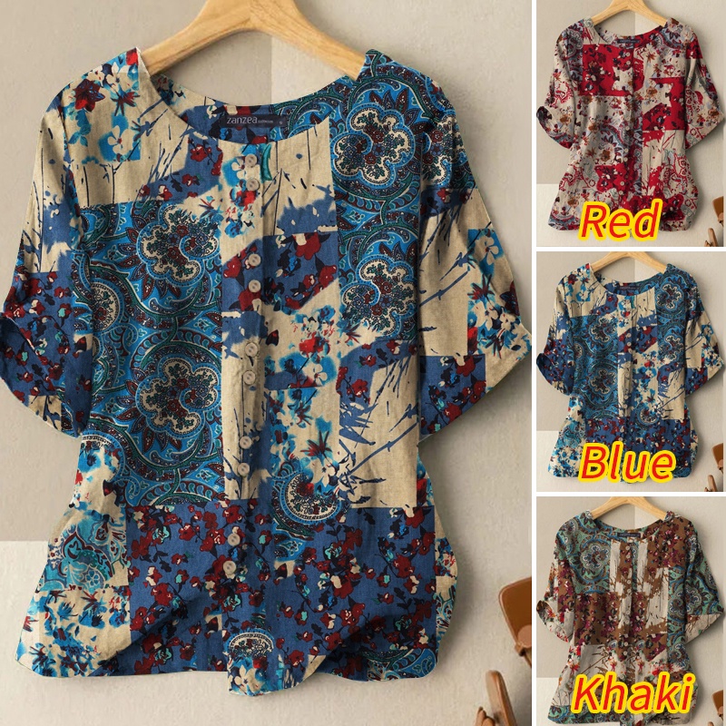 Zanzea Áo Thun Nữ Ngắn Tay Cổ Tròn In Hoa Thời Trang