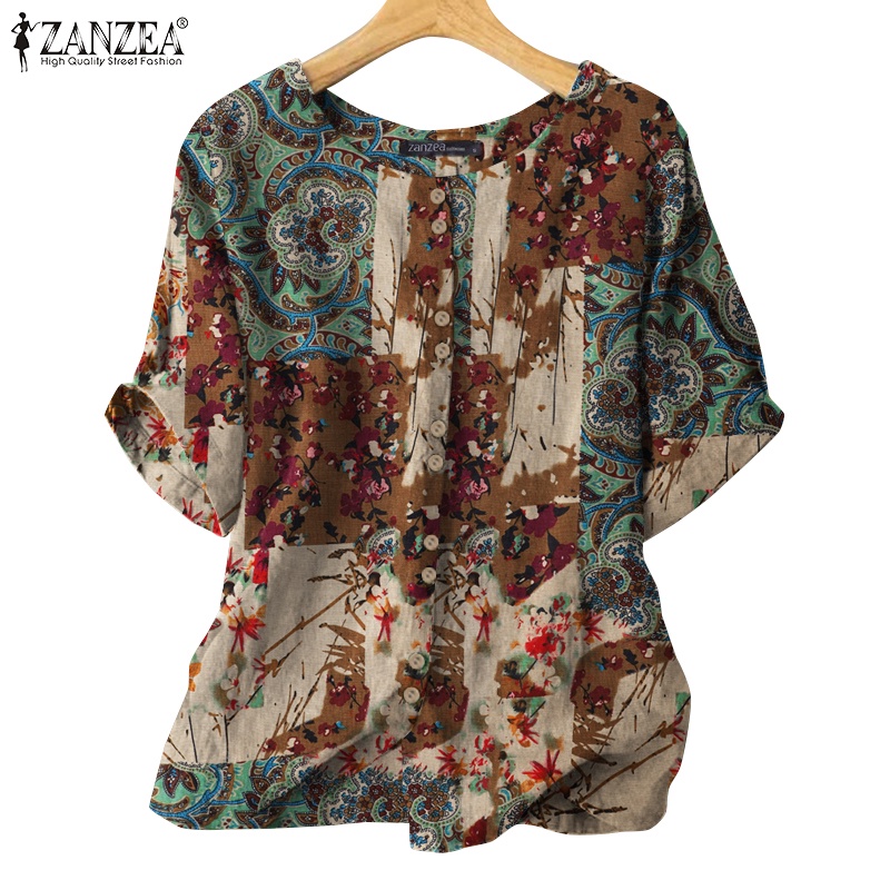 Zanzea Áo Thun Nữ Ngắn Tay Cổ Tròn In Hoa Thời Trang