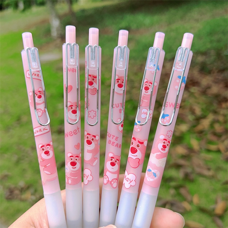 1 Bút Mực Nước Ngòi 0.5mm Màu Đen Hình Gấu / Dâu Tây Nhỏ Dễ Thương