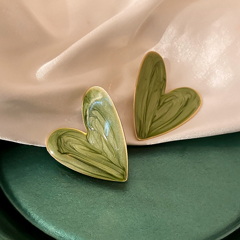 Khuyên Tai Hình Trái Tim Lớn Màu Trắng Xanh Lá Phong Cách Hàn Quốc Đơn Giản Dành Cho Nữ