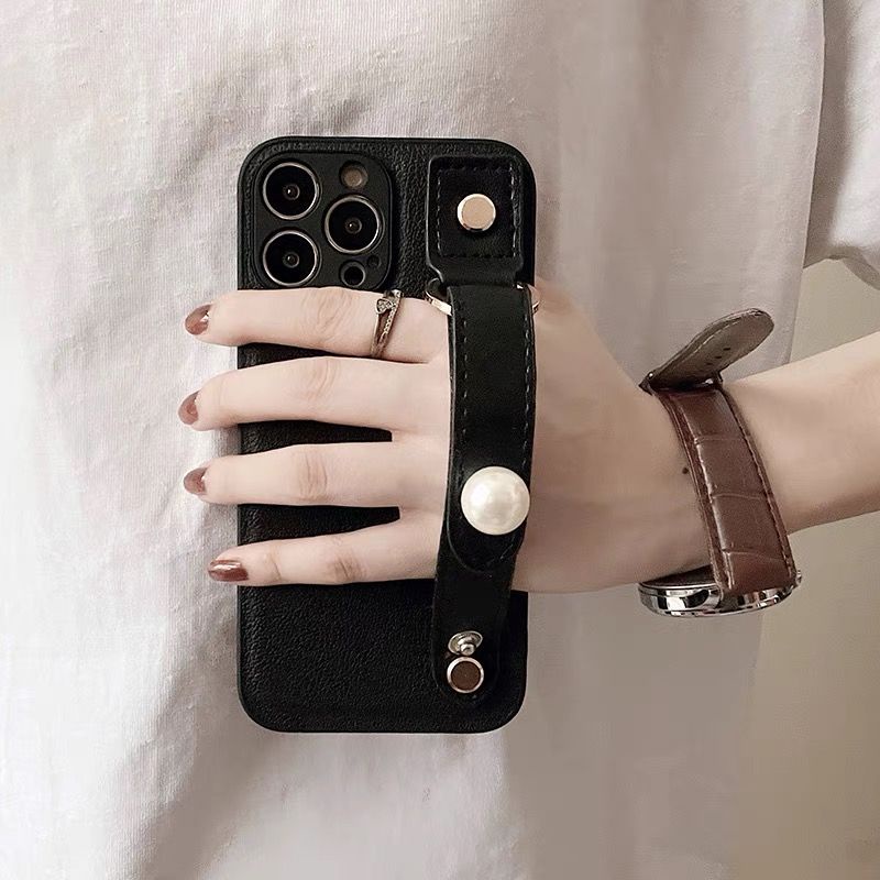 Ốp Điện Thoại Màu Đen Chống Sốc Có Dây Đeo Cổ Tay Cho IPhone 11 14 13 12 Pro Max X Xs Xr Xs Max 7 8 Plus