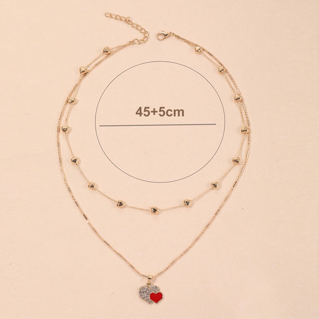Vòng cổ Hai Lớp Hình Trái Tim Đính Đá Màu Sắc Nhẹ Nhàng Có Thể Điều Chỉnh