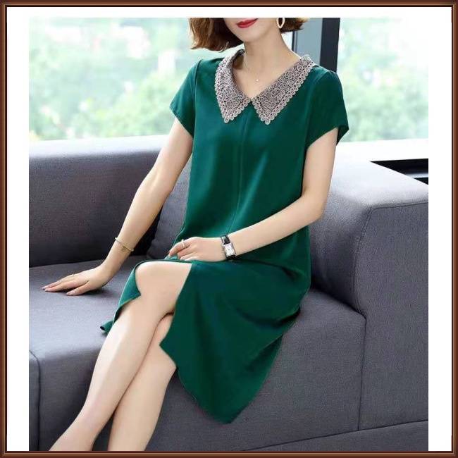 Đầm Tay Ngắn Cổ Bẻ Cỡ Lớn Thời Trang Mùa Hè Cho Nữ