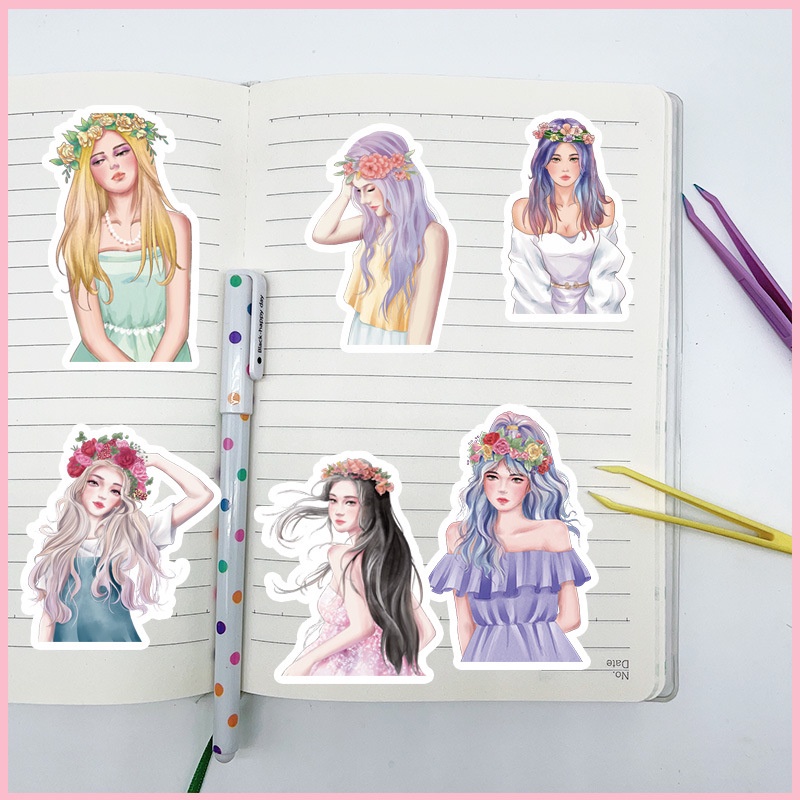 Set 50 Sticker Dán Trang Trí Sổ Tay Hình Cô Gái Anime