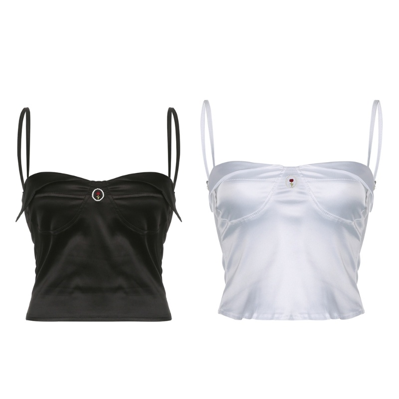 Xiangbao Áo Lót Satin Hai Dây Cổ Vuông Xẻ Tà Thêu Hoa Hồng Vintage Gợi Cảm Cho Nữ