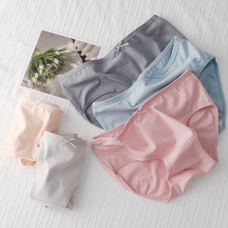 Quần Lót Tam Giác Màu Trơn Chất Liệu Cotton Thoải Mái Cho Nữ