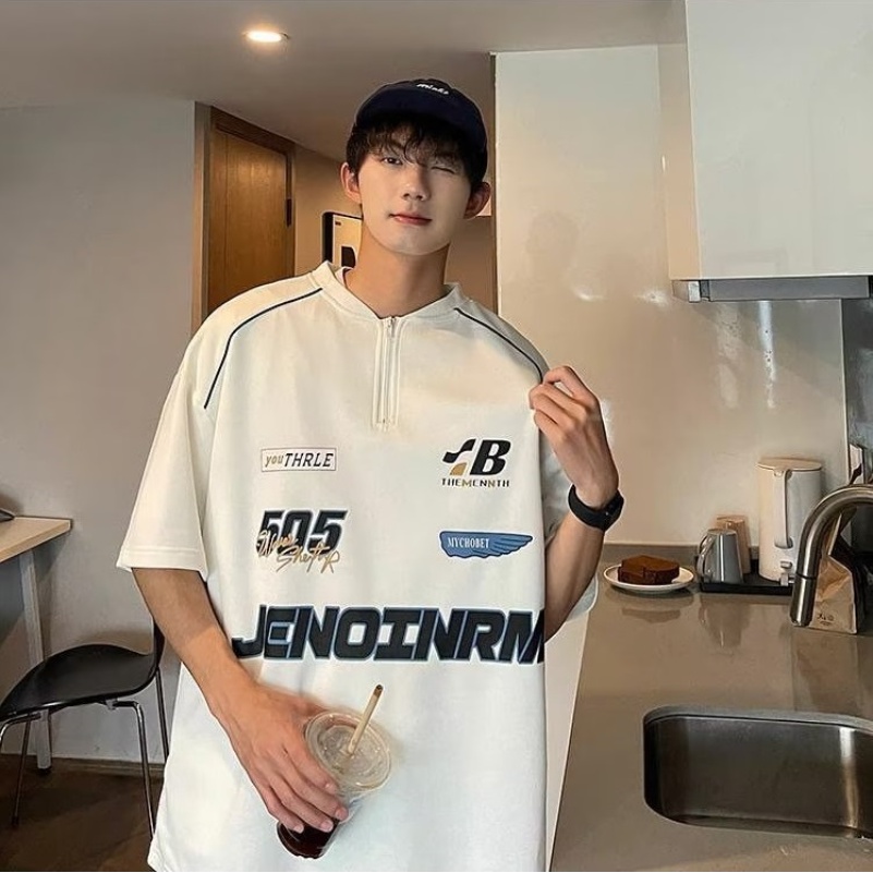 Áo Thun Tay Ngắn Cổ Đứng Dáng Rộng Phong Cách Đường Phố Thời Trang Mùa Hè Cho Nam
