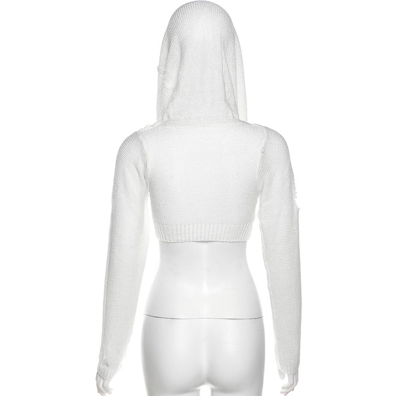 Áo Croptop Dệt Kim Tay Dài Có Mũ Trùm Thời Trang Cho Nữ
