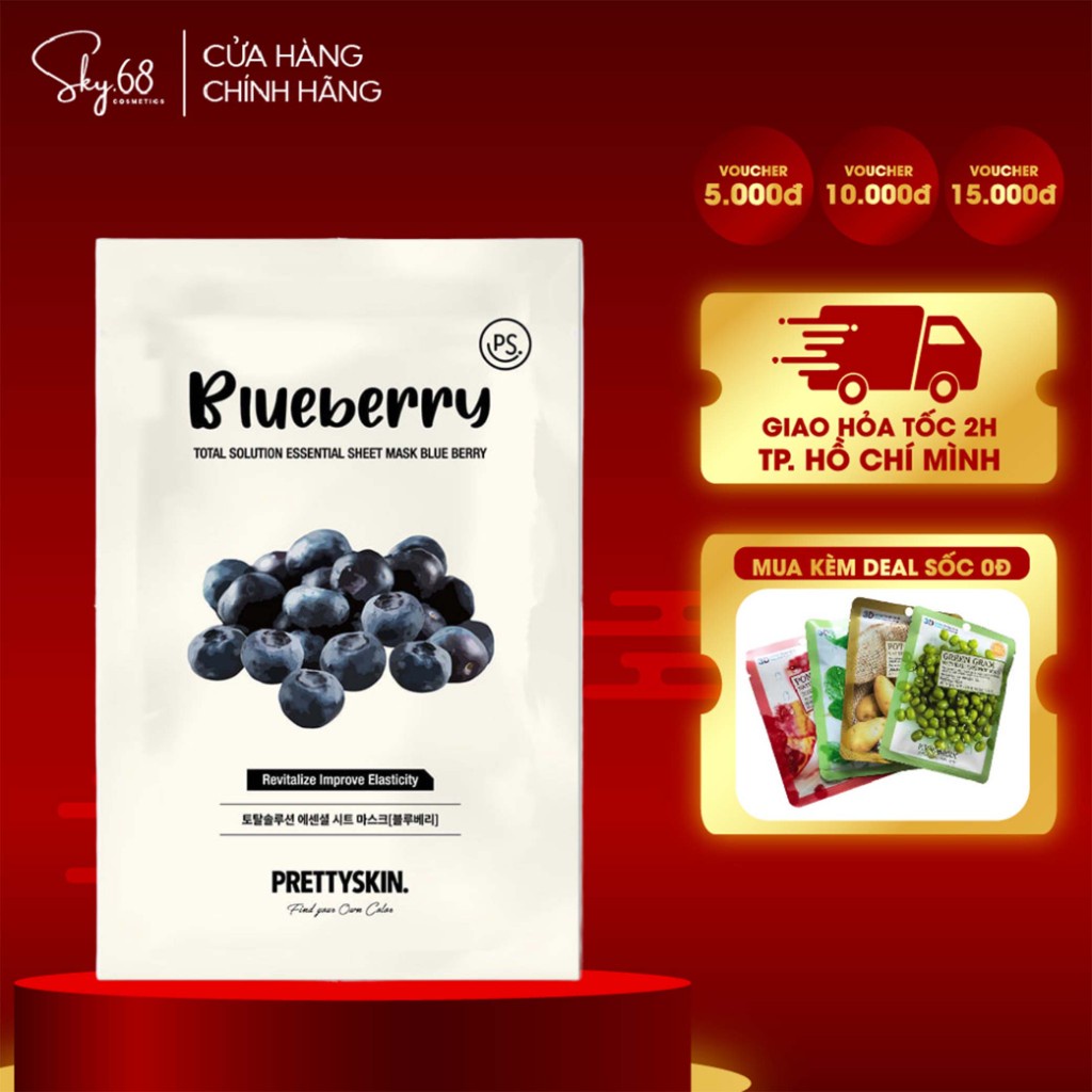 Mặt Nạ Tinh Chất Việt Quất Cải Thiện Độ Đàn Hồi Da Prettyskin Total Solution Essential Sheet Mask 23ml- VIỆT QUẤT