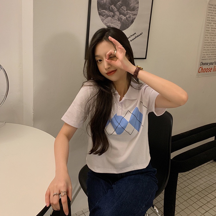 IELGY  Áo Thun Cổ polo In Họa Tiết Thời Trang Hàn Quốc Dành Cho Nữ