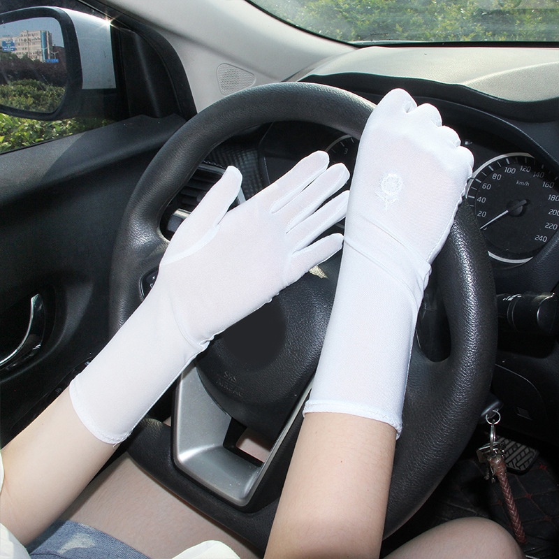 Găng Tay Lái Xe Năm Ngón Co Giãn Thêu Hoa Màu Sắc Xinh Xắn
