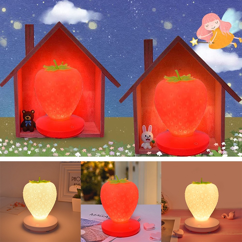 Đèn Ngủ Bóng LED Để Bàn Ba Chế Độ Sáng Bằng Silicone Sạc USB Hình Quả Dâu Tây Dành Cho Mẹ Bầu / Chăm Sóc Bé