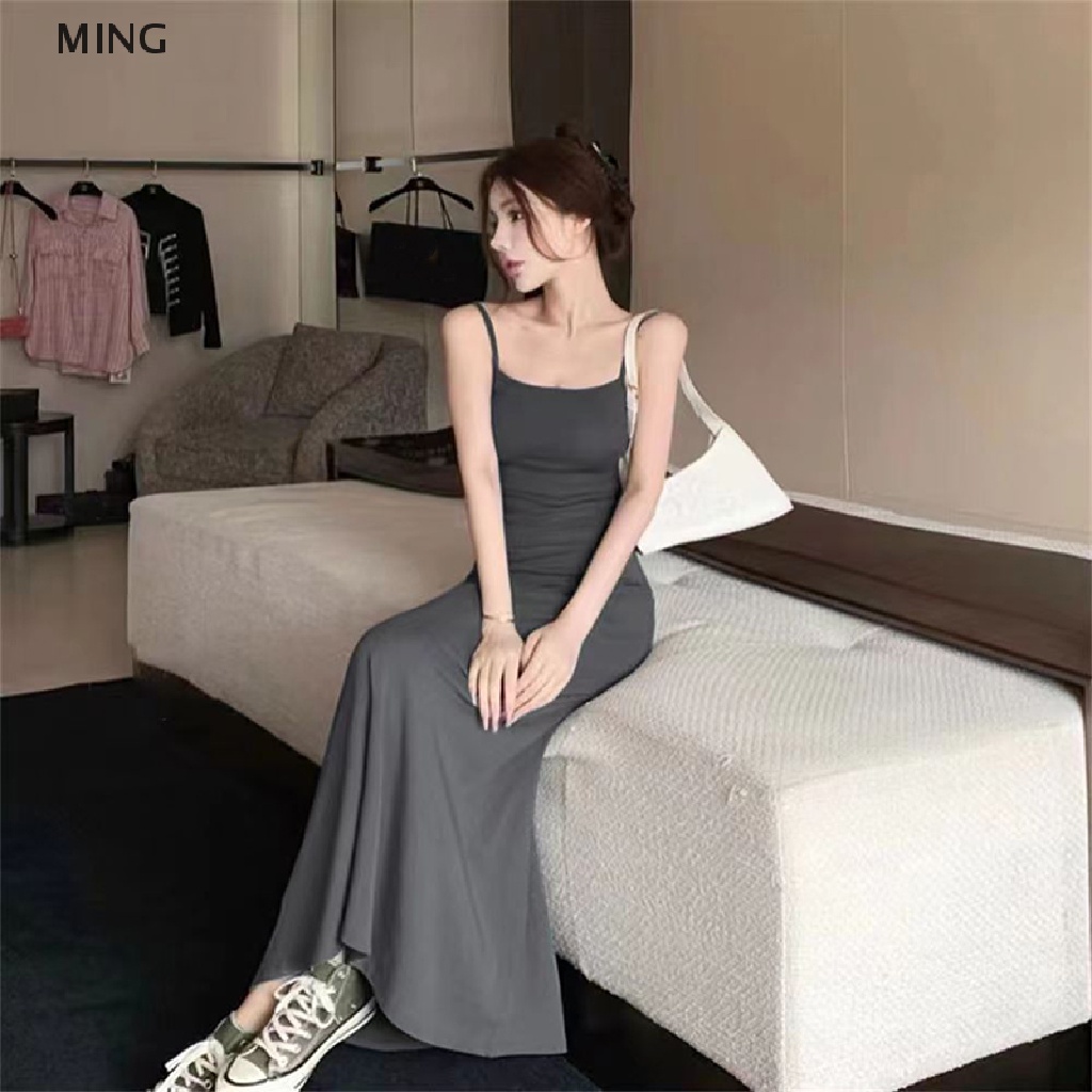 Ming Spaghetti Đầm Hai Dây Ôm Dáng Phong Cách Retro Đường Phố Đơn Giản Hợp Thời Trang Mùa Hè Cho Nữ