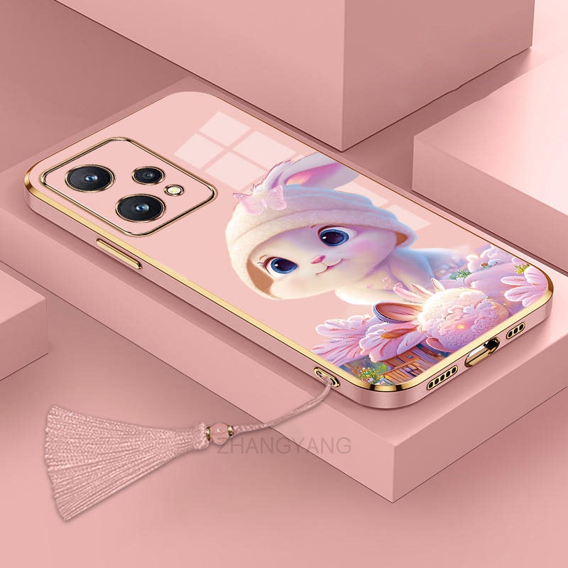 ốp lưng Realme 9 4g Realme 9 Pro Ốp Điện Thoại Tpu Dẻo Mạ Màu Gradient In Hình Thỏ Kèm Dây Đeo Cho Realme 9 4g Realme 9 Pro