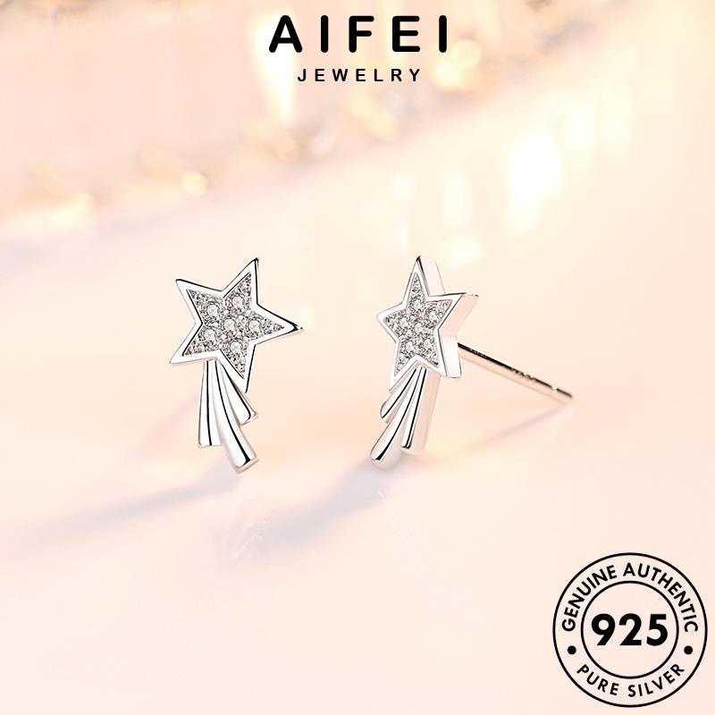 AIFEI JEWELRY bạc vành 925 trang tròn năm giản xỏ kim thật sức bản đơn hàn phụ bông nguyên thời tai kiện moissanite khuyên quốc tua cương cánh ngôi sao nữ Thời E182