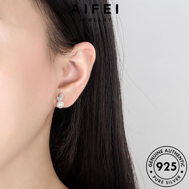 AIFEI JEWELRY Thời mori trai nữ trang kiện thời tròn bông bản khuyên tai thật nguyên 925 tua vành xỏ ngọc bạc quốc hàn phụ sức lá E700