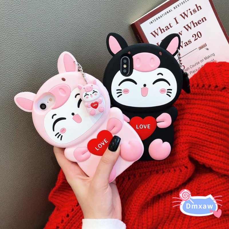 Ốp Điện Thoại Silicon Hình Heo / Mèo May Mắn 3D Cho iPhone 6 6s X XR Xs 11 12 13 Pro Max 7 8 Plus