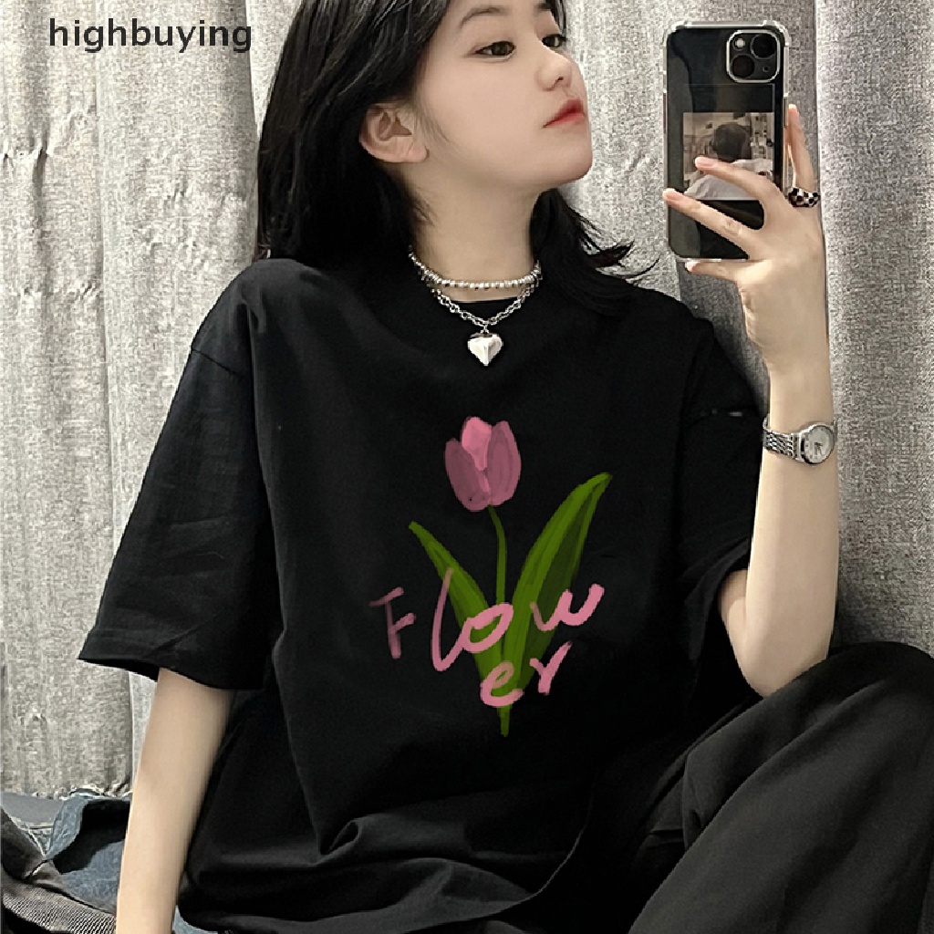 Áo Thun Nữ Tay Ngắn Cổ Tròn In Hoa Thời Trang