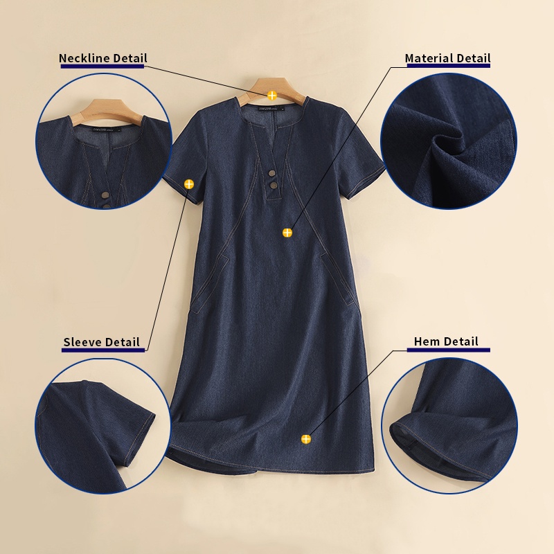 Đầm denim ZANZEA ngắn tay thời trang Hàn Quốc cho nữ