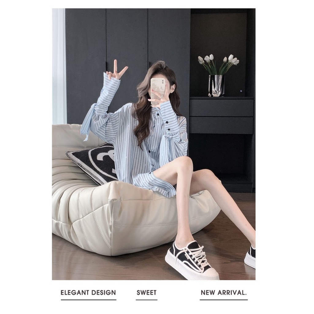 Áo Sơ Mi Tay Dài Dáng Rộng Họa Tiết Kẻ Sọc Thời Trang Mùa Xuân 2023 Mới Cho Nữ