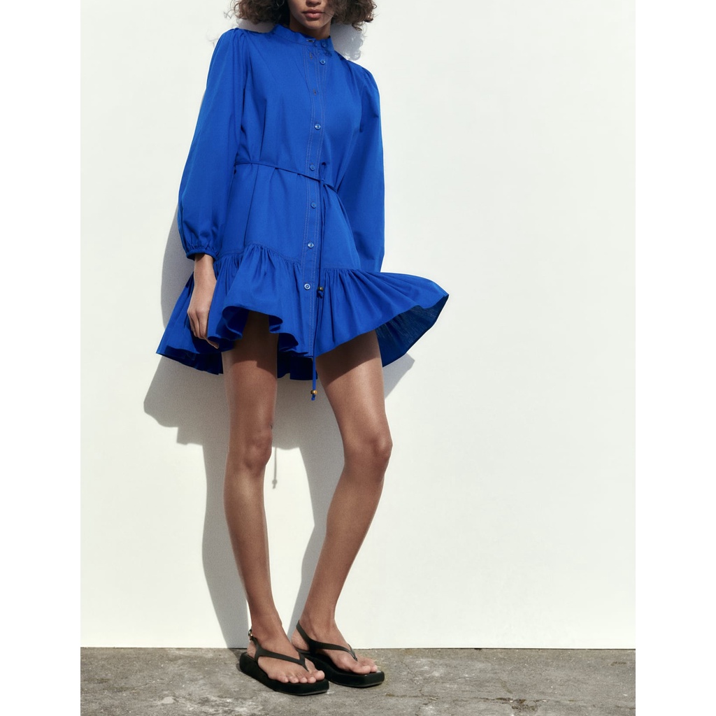 Đầm Sơ Mi Zara Tay Dài Cổ Đứng Phối Một Hàng Nút Thời Trang 4437068