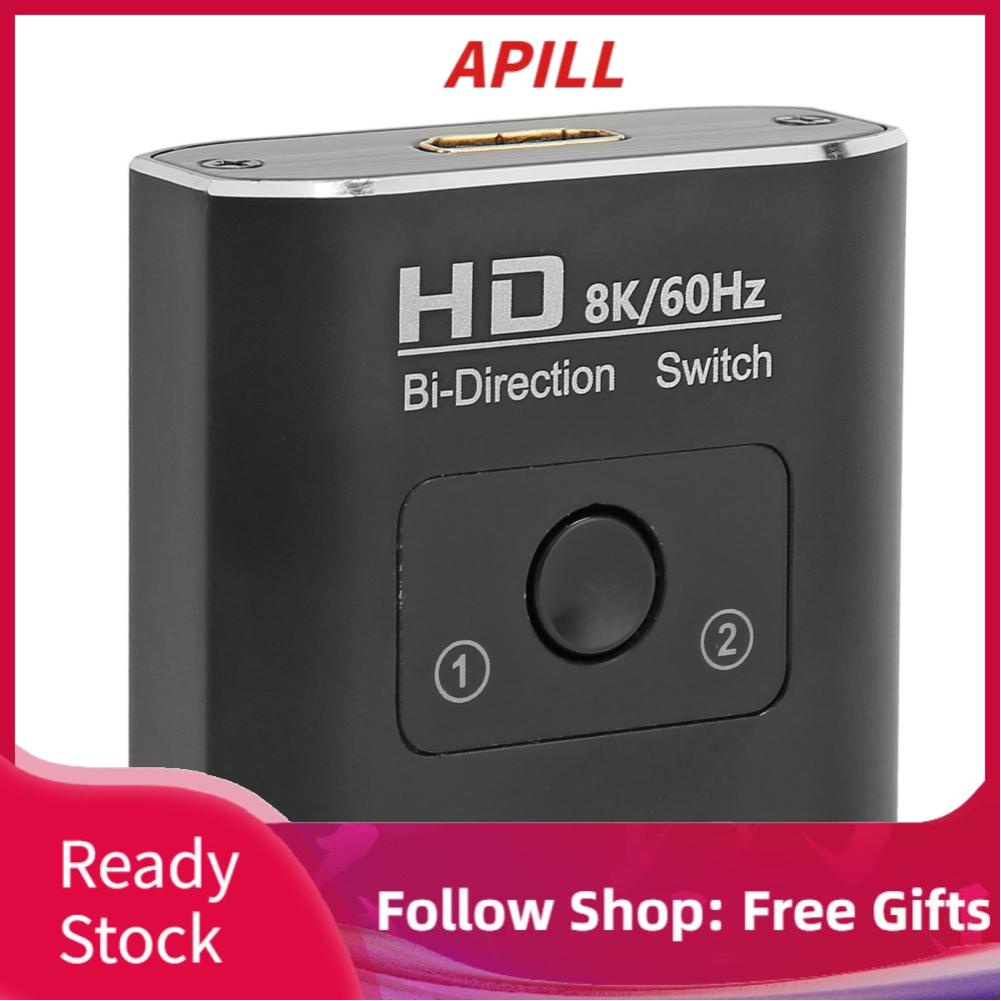 Apill HD Multimedia Interface Switch 2 in 1 Out 8K 60Hz Video Splitter Selector Bidirectional Aluminum Alloy Stable for