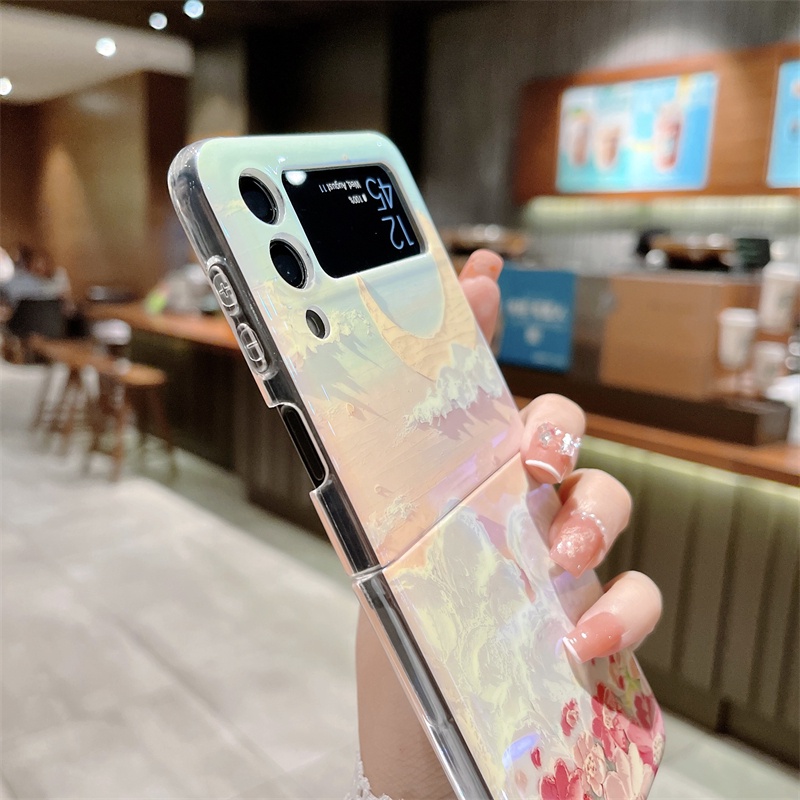 Samsung galaxy z flip5 4 3 5g blu-ray mới vỏ đẹp graffiti tranh sơn dầu chủ đề hoa bảo vệ toàn bộ vòng tròn bảo vệ sáng tạo vỏ cho samsung galaxy z cover