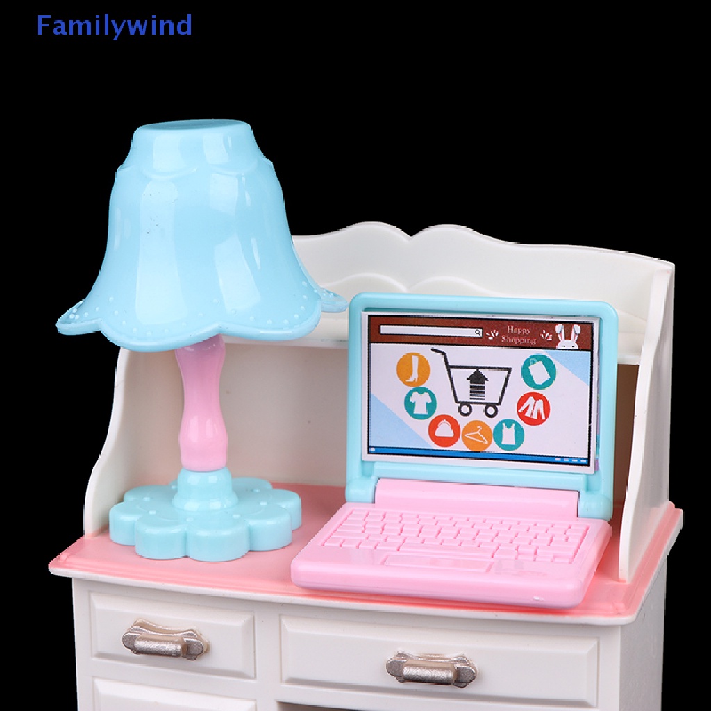 Bộ Bàn + Đèn + laptop + Ghế Phụ Kiện Cho Nhà Búp Bê Tỉ Lệ 1 / 6