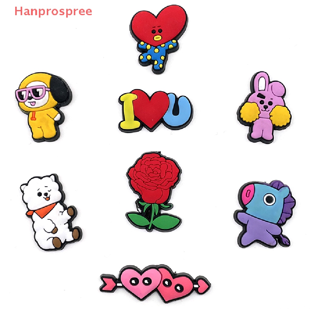 Hanprospree > set 8 Đôi Xăng đan Bằng PVC Hoạt Hình Nổi Tiếng Hàn Quốc Trang Trí Croc JIBZ Dây Đeo Cổ Tay Quà Tặng Cho Trẻ Em well