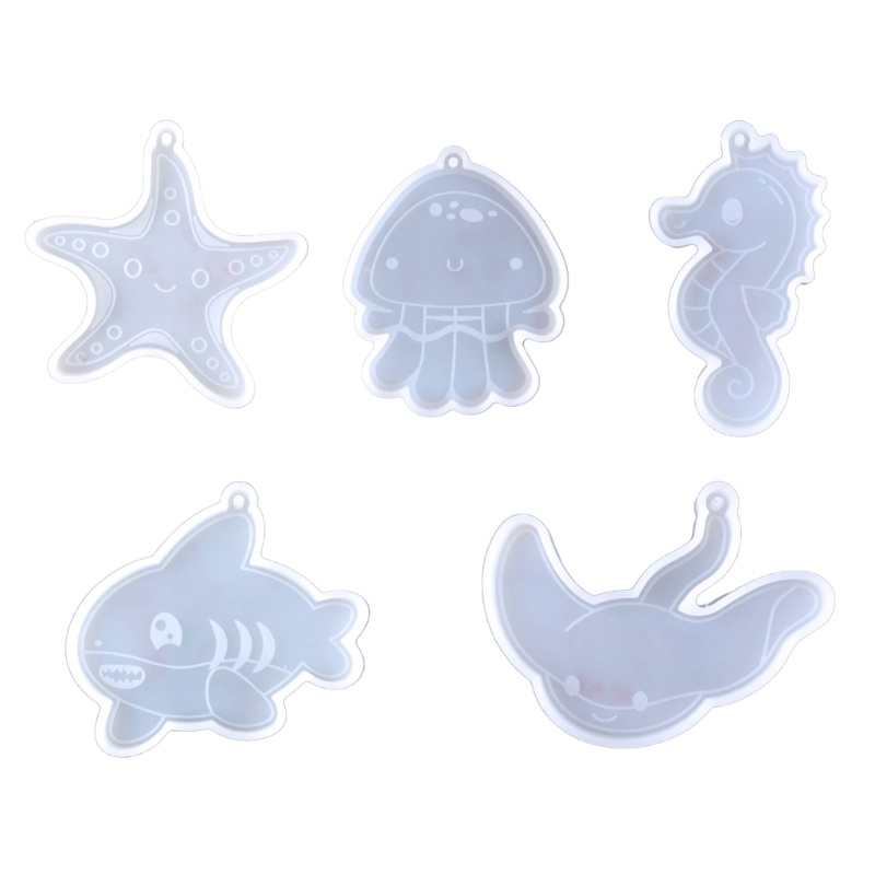 Set 5 Khuôn Silicone Làm Móc Khóa Hình Động Vật Biển Xinh Xắn