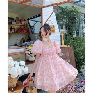ĐẦM BABYDOLL XẾP NGỰC TAY PHỒNG HOA NHÍ (CHOKER HOA) ANGI HOME