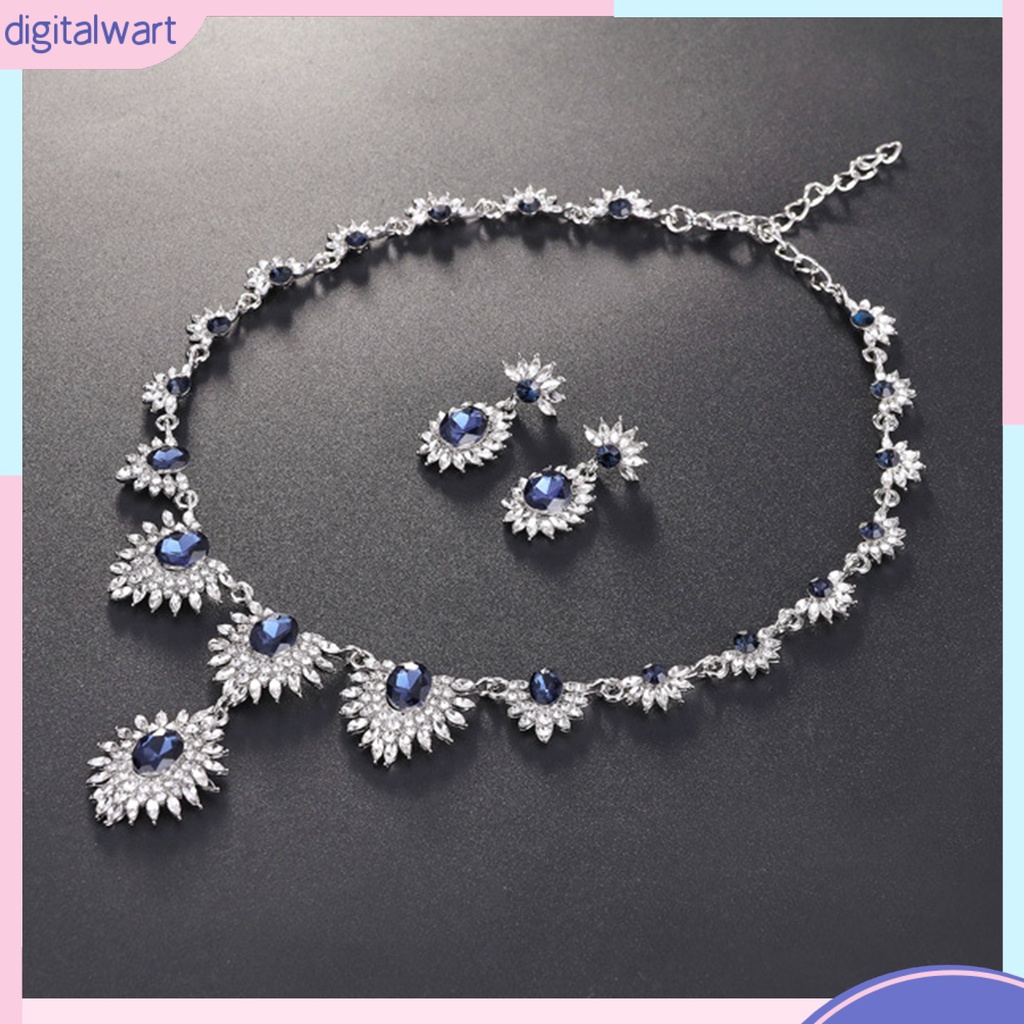 1 Set Vòng cổ Và Bông Tai Hình Hoa Hướng Dương Đính Đá Lấp Lánh Trang Sức Cô Dâu