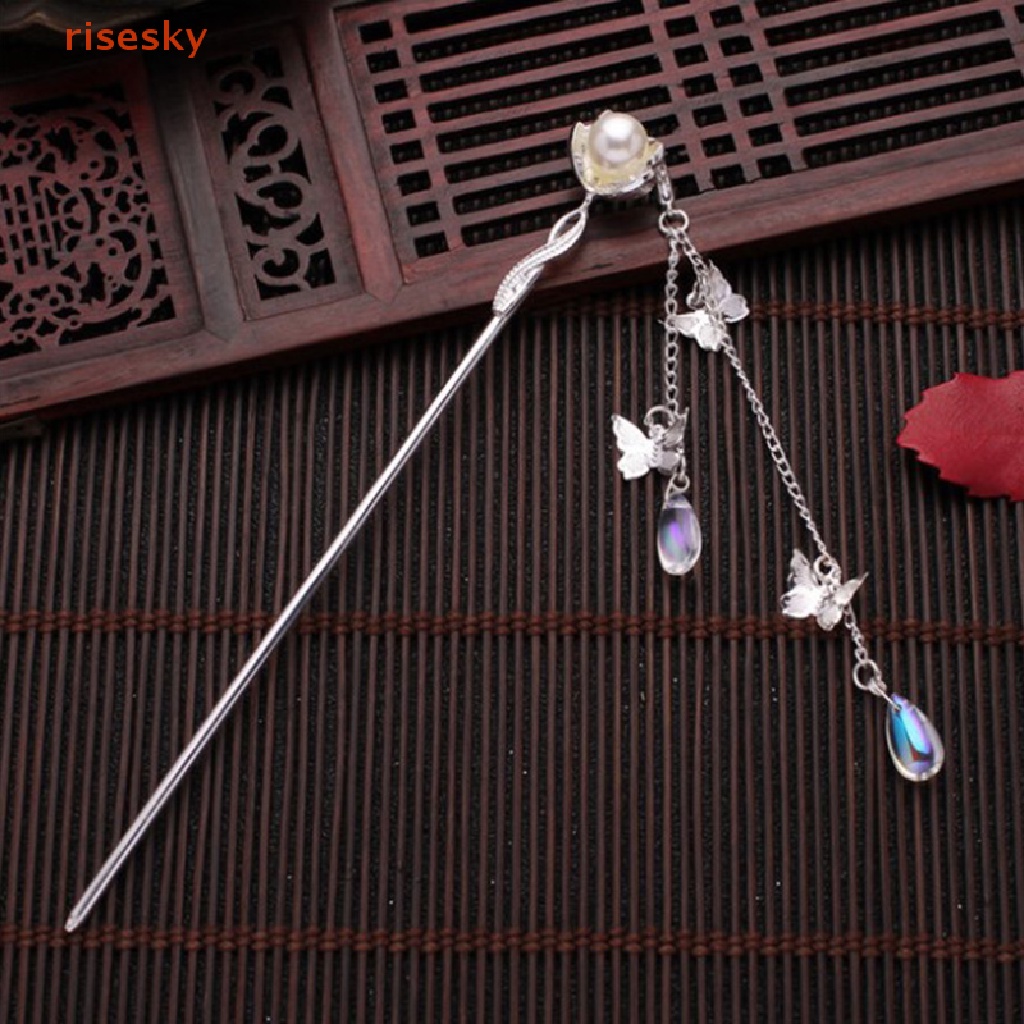 [risesky] Kẹp Tóc Tua Rua Đính Hoa Ngọc Trai Phong Cách Hoàng Gia Cổ Điển