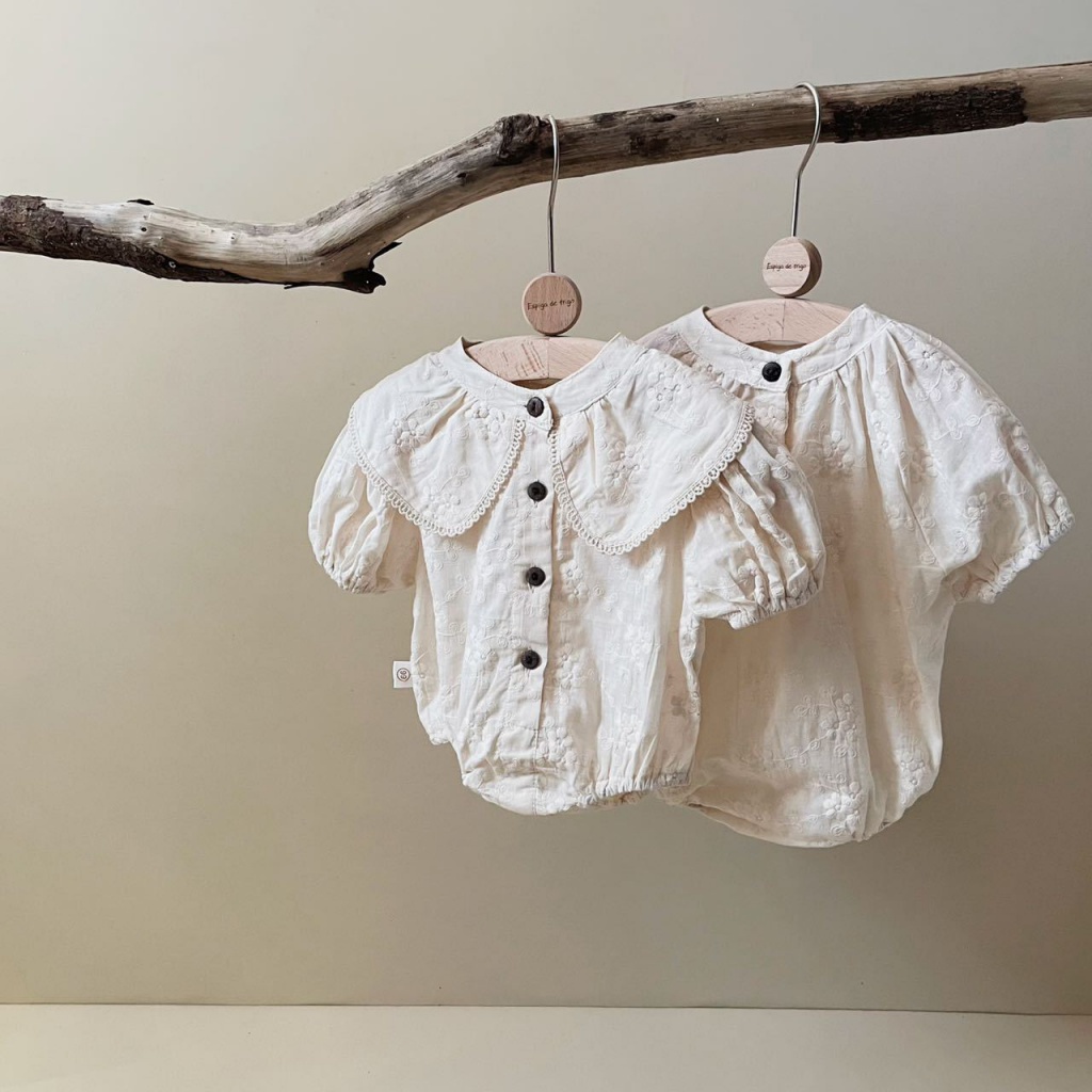 Bộ Áo Liền Quần Một Mảnh Phối Ren Thêu Hình Dành Cho Bé Gái Mùa Hè