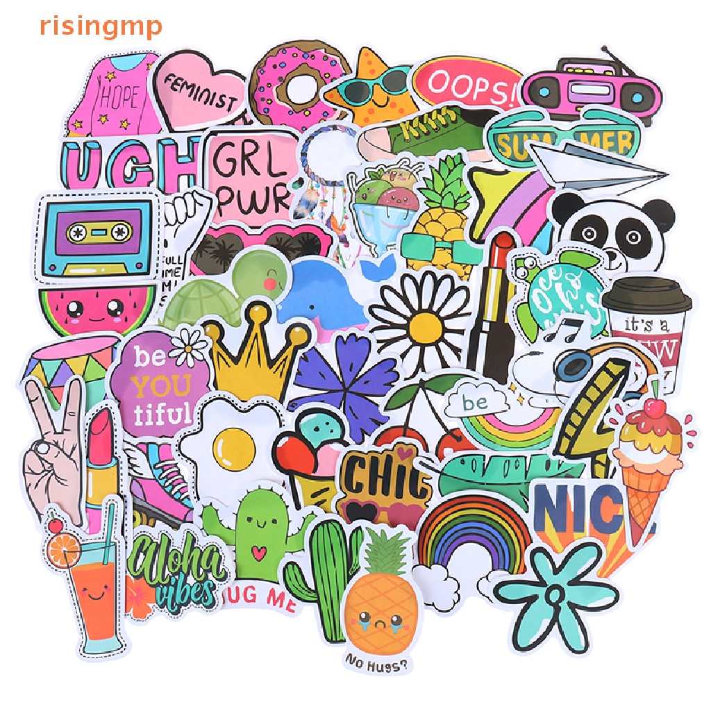 Set 50 Miếng Dán Hoạt Hình Dễ Thương Trang Trí Laptop / Vali / Ván Trượt / Guitar / Ván Trượt