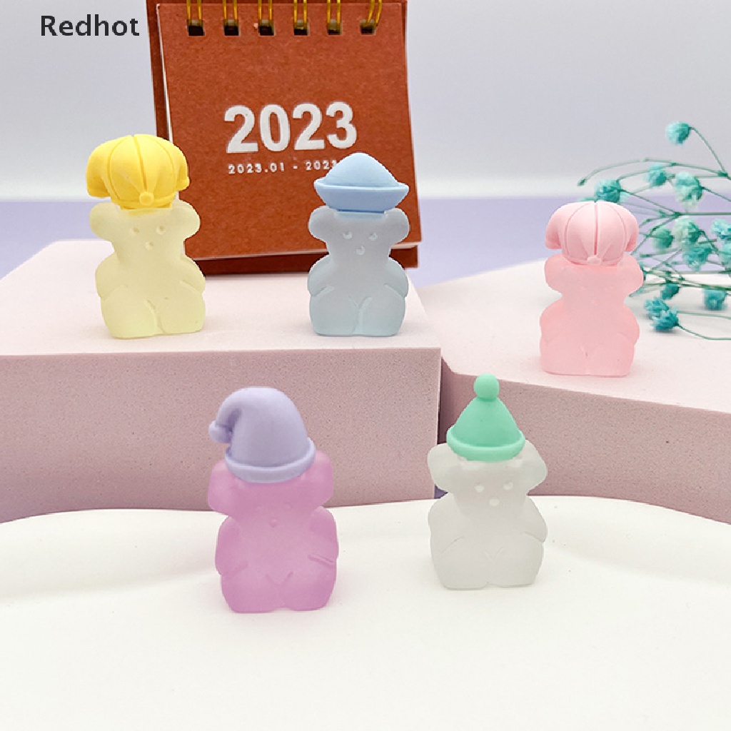 &lt; Redhot &gt; Bộ 2 Tượng Gấu Đội Mũ Mini Bằng Nhựa Phát Quang Dễ Thương Trang Trí Xe Hơi Nhà Cửa DIY