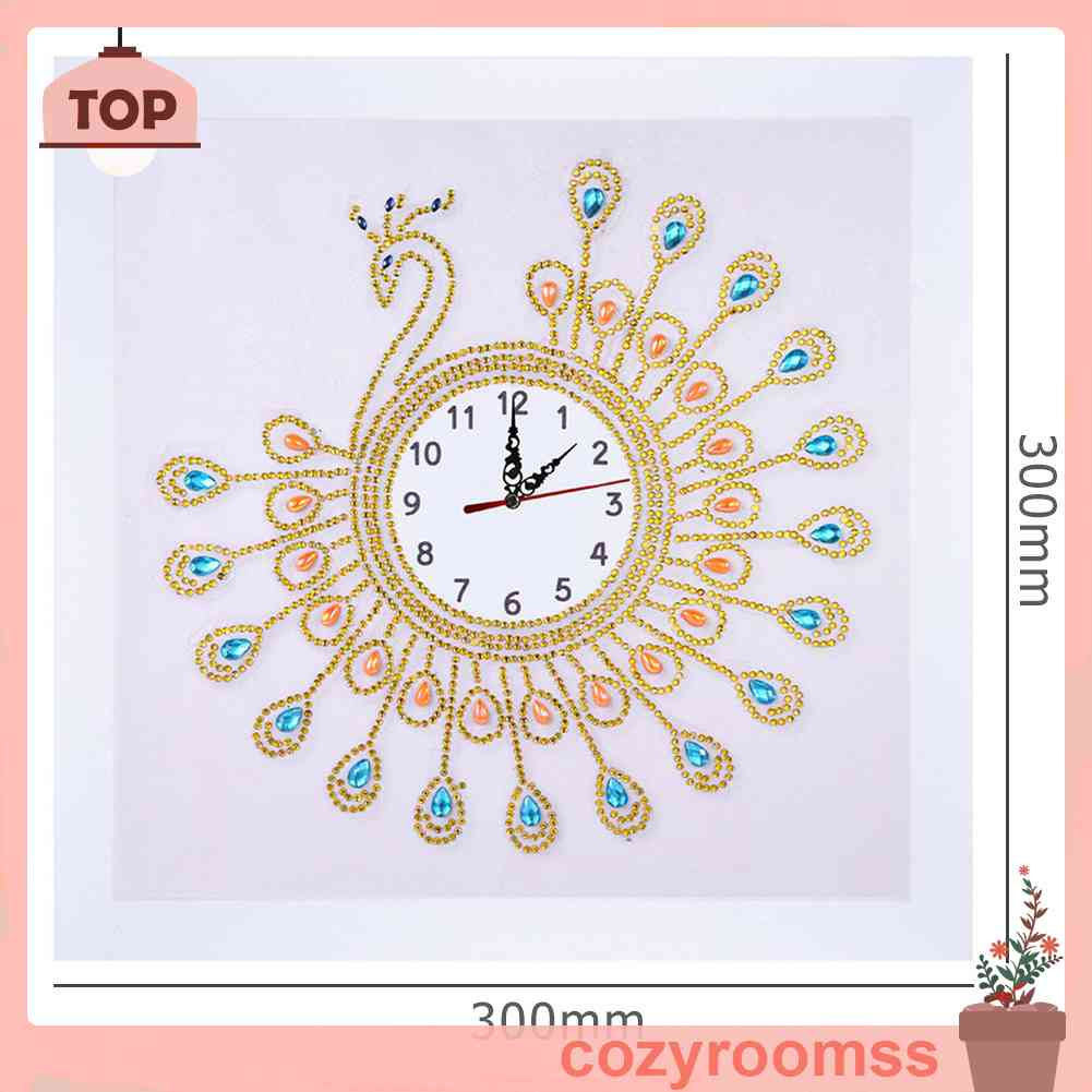 Đồng Hồ Treo Tường Đính Đá Hình Chim Công Độc Đáo DIY