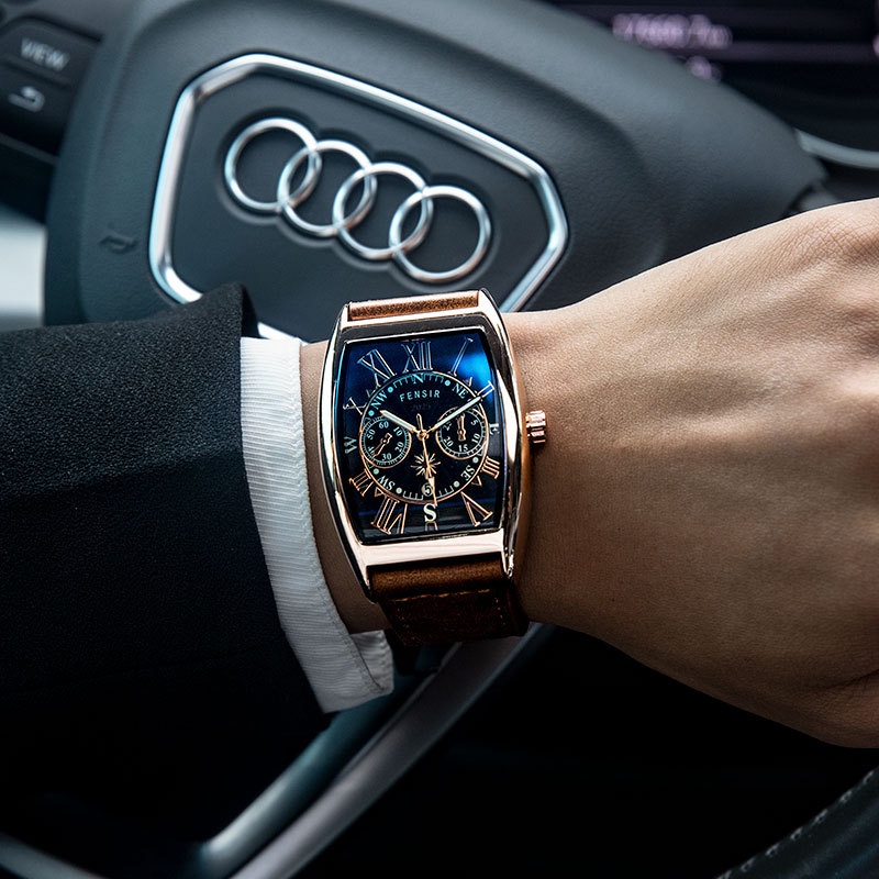 Đồng Hồ FENSIR Nam Hiển Thị Lịch Dây Da Thời Trang