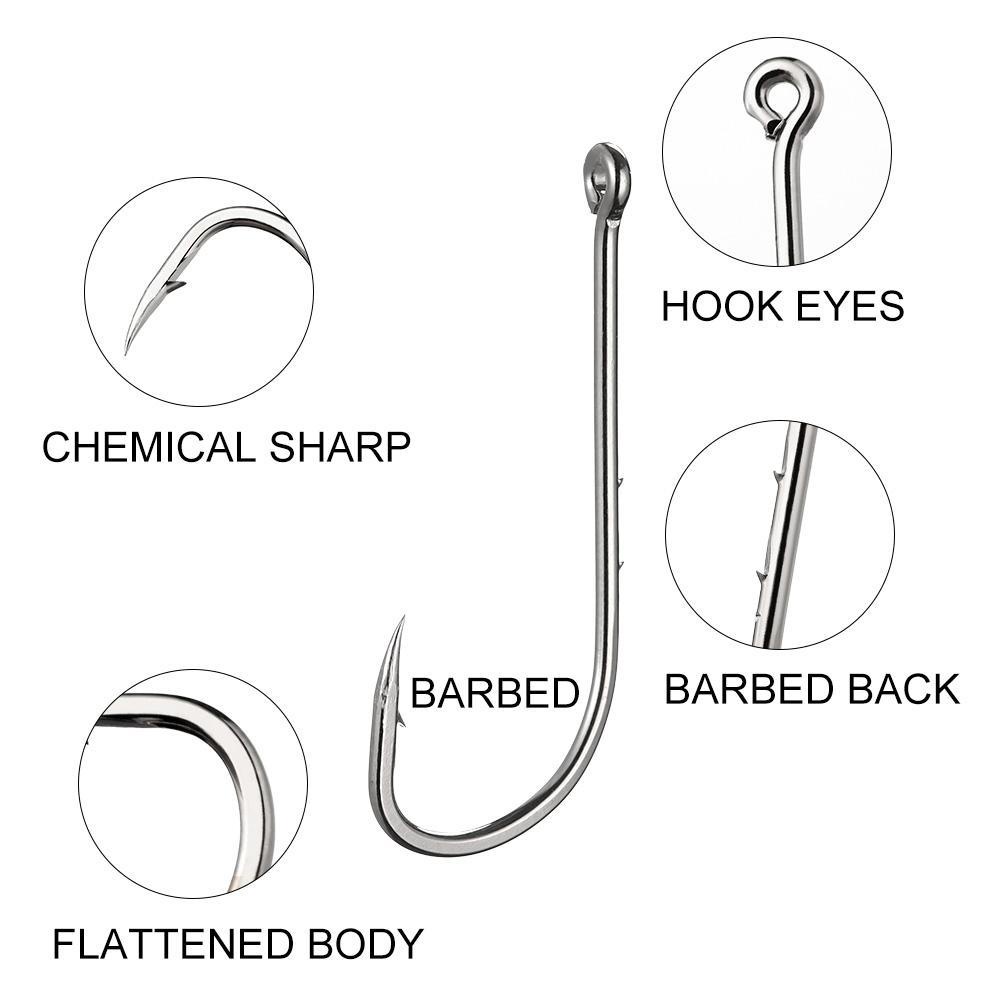 MUVAKO Hộp 50 Lưỡi Câu Cá Thân Dài Bằng Thép Carbon Cao Cấp 1#-8# Phao Câu Cá Bằng Thép Gai Đôi Chất Lượng Cao