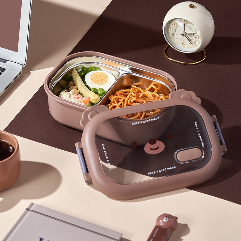 Hộp Đựng Cơm Trưa Hình Gấu Dễ Thương Bằng Thép Không Gỉ 304